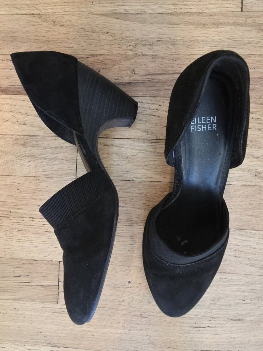 Eileen Fisher Bailey D'orsay Shoes Heels Black Suede Leather 9.5 Minimalist